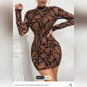 Allover Geo print mesh bodycon dress